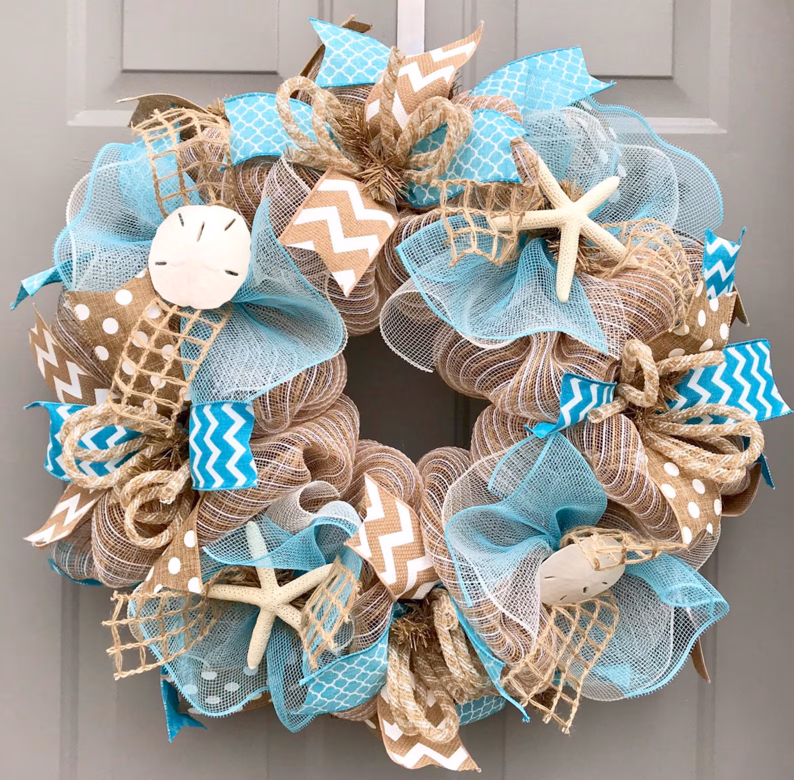 Beach Burlap Deco Mesh Wreath — Coastal Summer Front Door