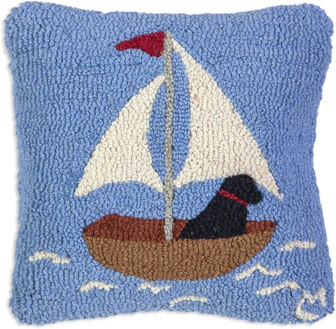 Chandler 4 Corners Skiff Lab Hooked Wool Pillow, 14" Square