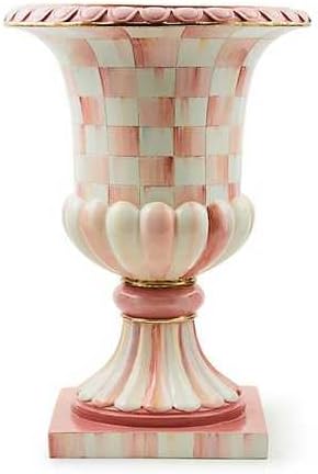 MacKenzie-Childs Rosy Check Pedestal Tabletop Urn (Tall, Pink-and-White)