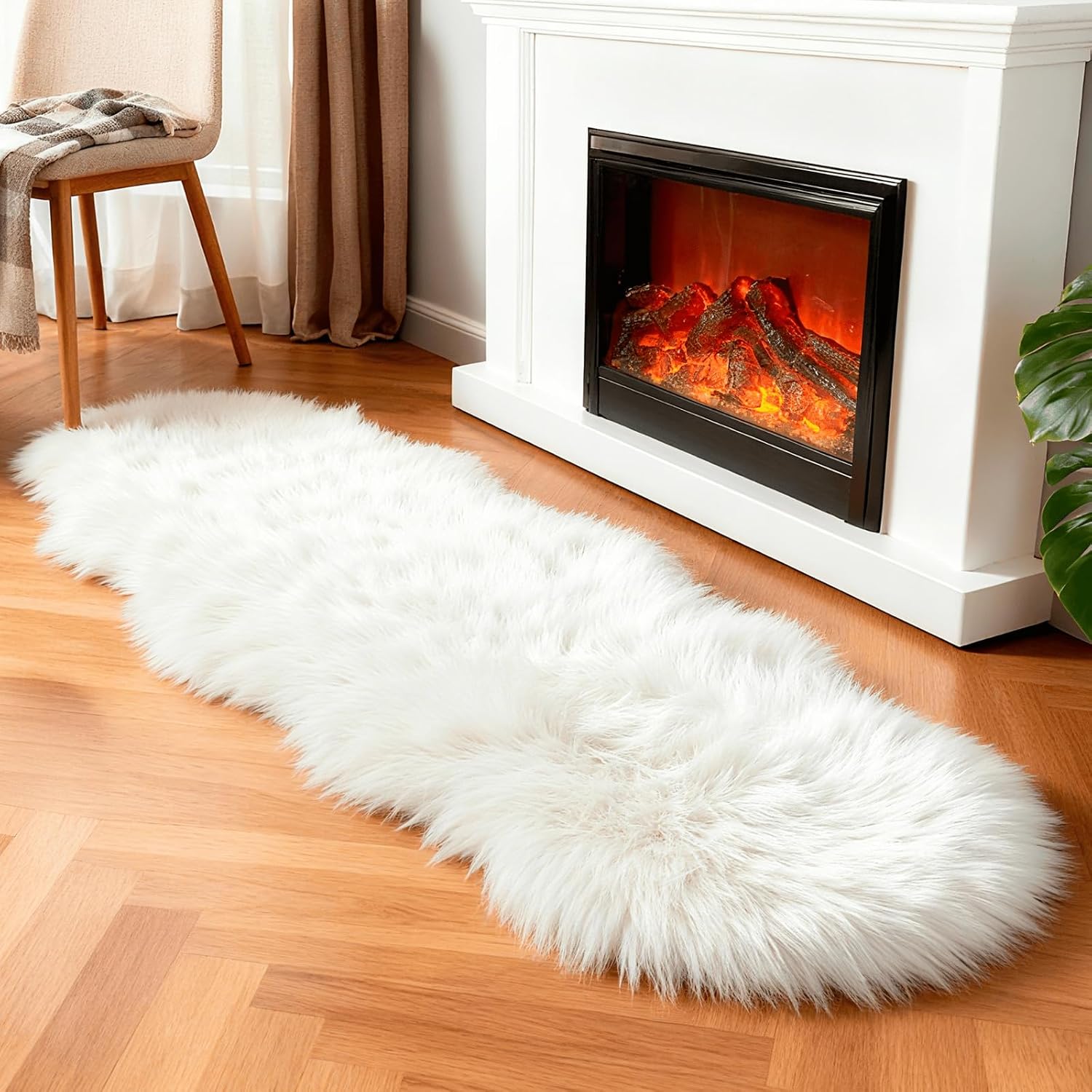 linmopm Faux Sheepskin Fluffy Runner Rug (2x6 ft, White)