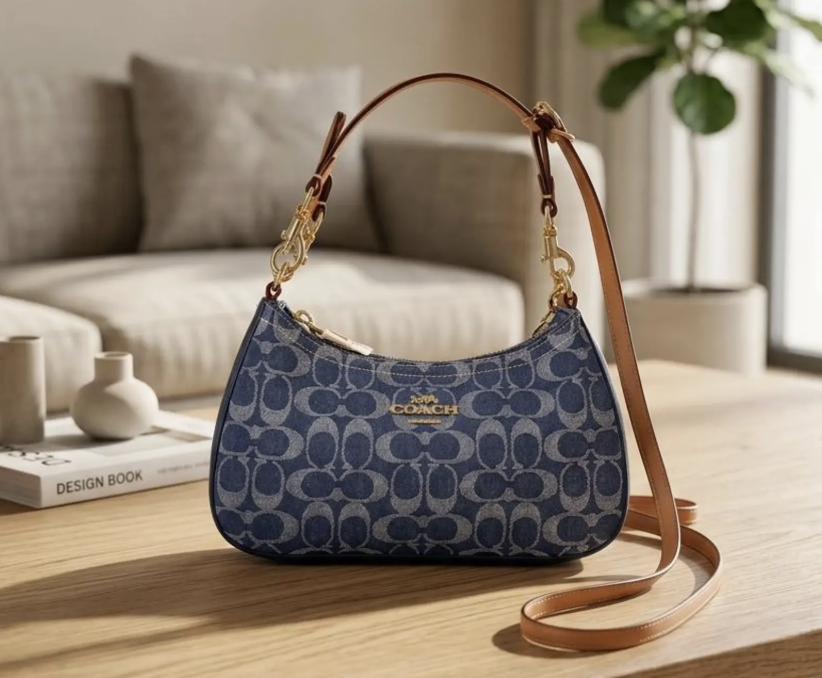 Coach Teri Signature Monogram Denim Shoulder Bag