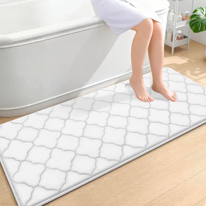 OLANLY White Trellis Memory Foam Bath Mat (59"x24")