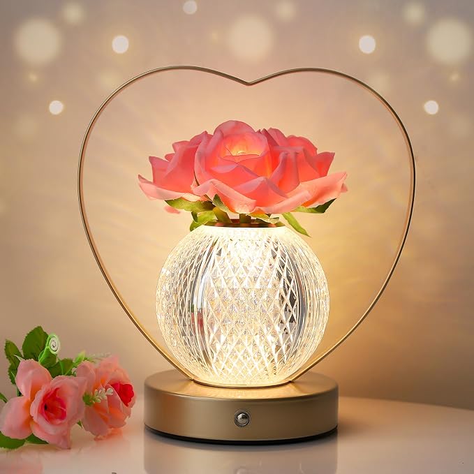 AMWGIMI Rose Flower Cordless LED Touch Lamp — Heart Frame