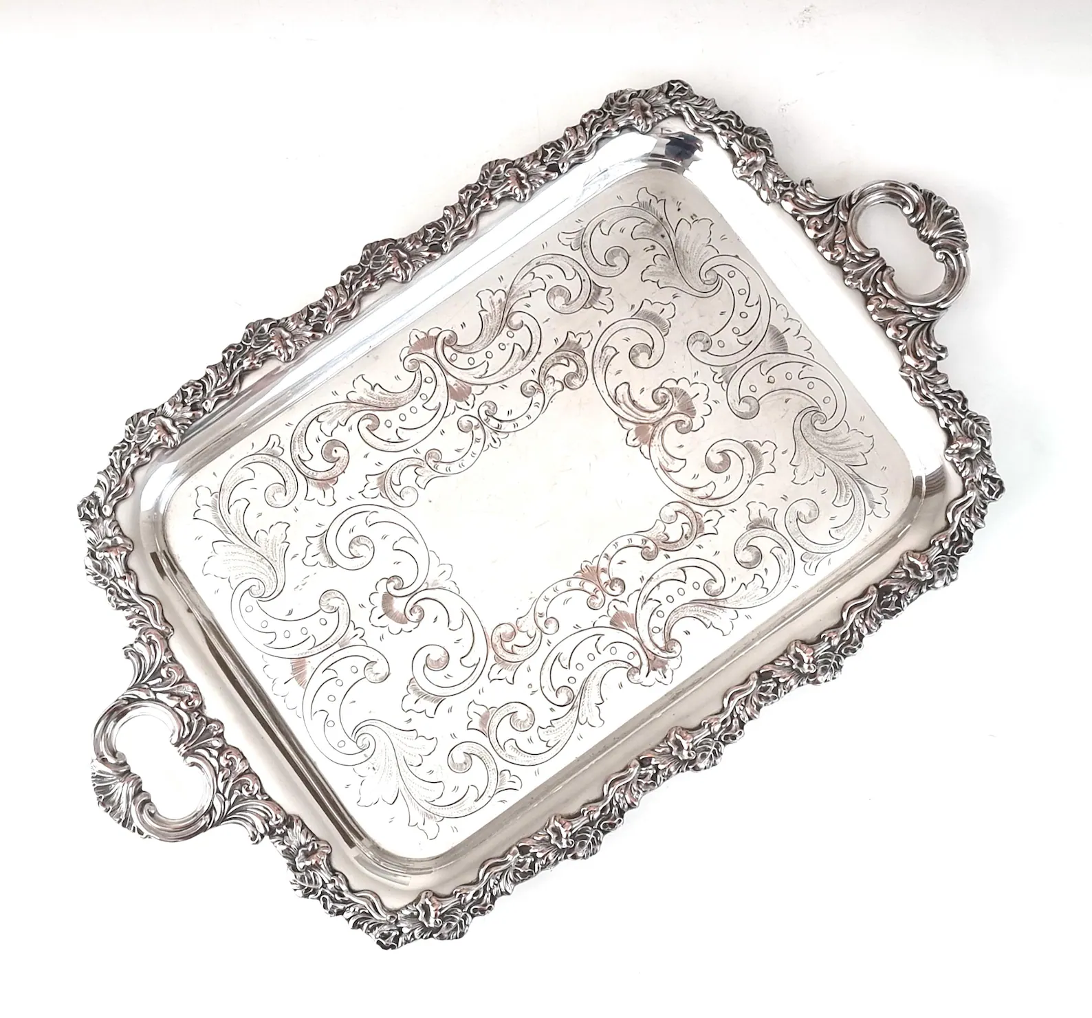 Large Antique Silver Butler Tray — 23-Inch Ornate Silverplate