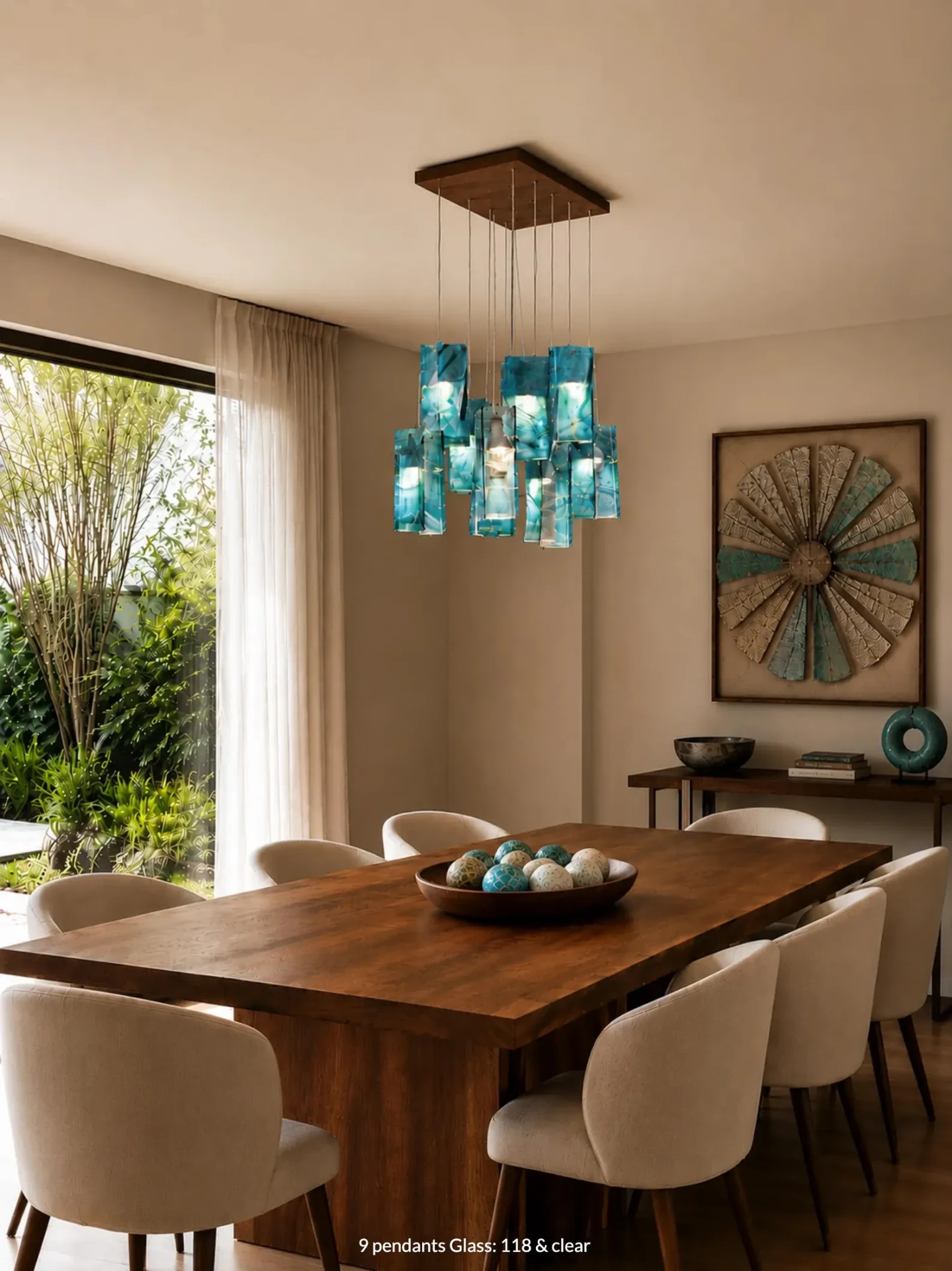 Sea Glass Art Pendant Lamp — Hand Blown Stained Glass Cluster Chandelier