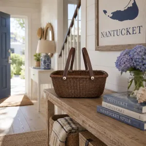Vintage Nantucket Lightship Basket — Oval with Wood Handle