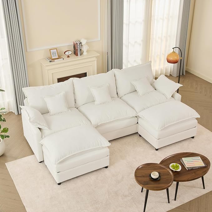 GOSUHI 108" U-Shaped Modular Cloud Sectional — Ivory Chenille