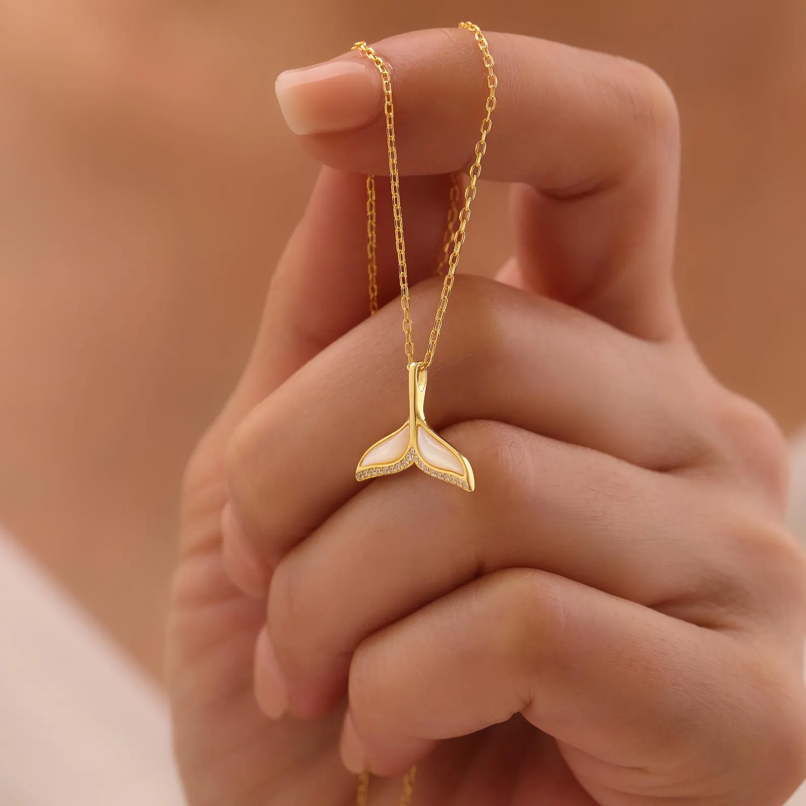 Sterling Silver Whale Tail Mother-of-Pearl Necklace