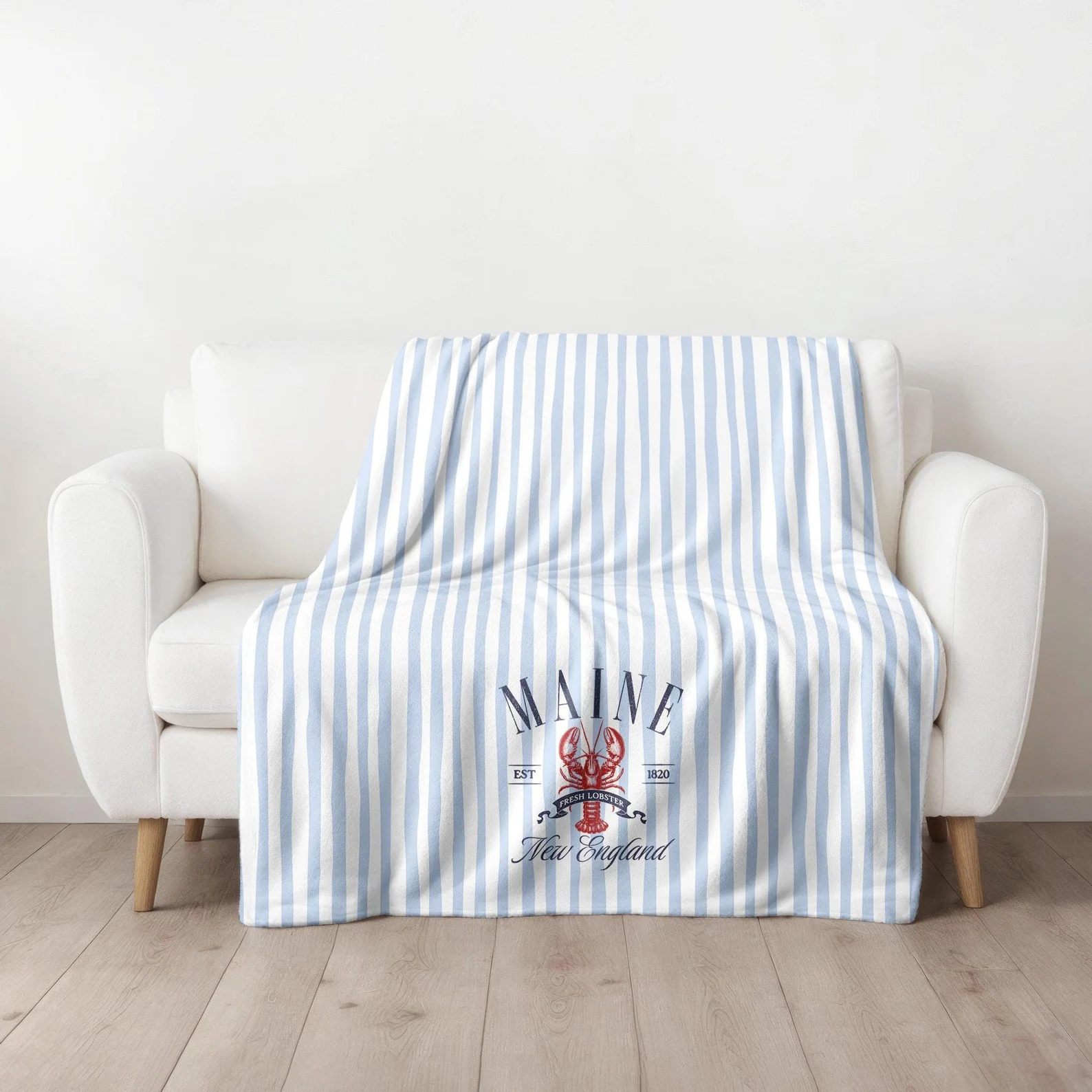 Maine Fresh Lobster New England Blue Stripe Fleece Throw