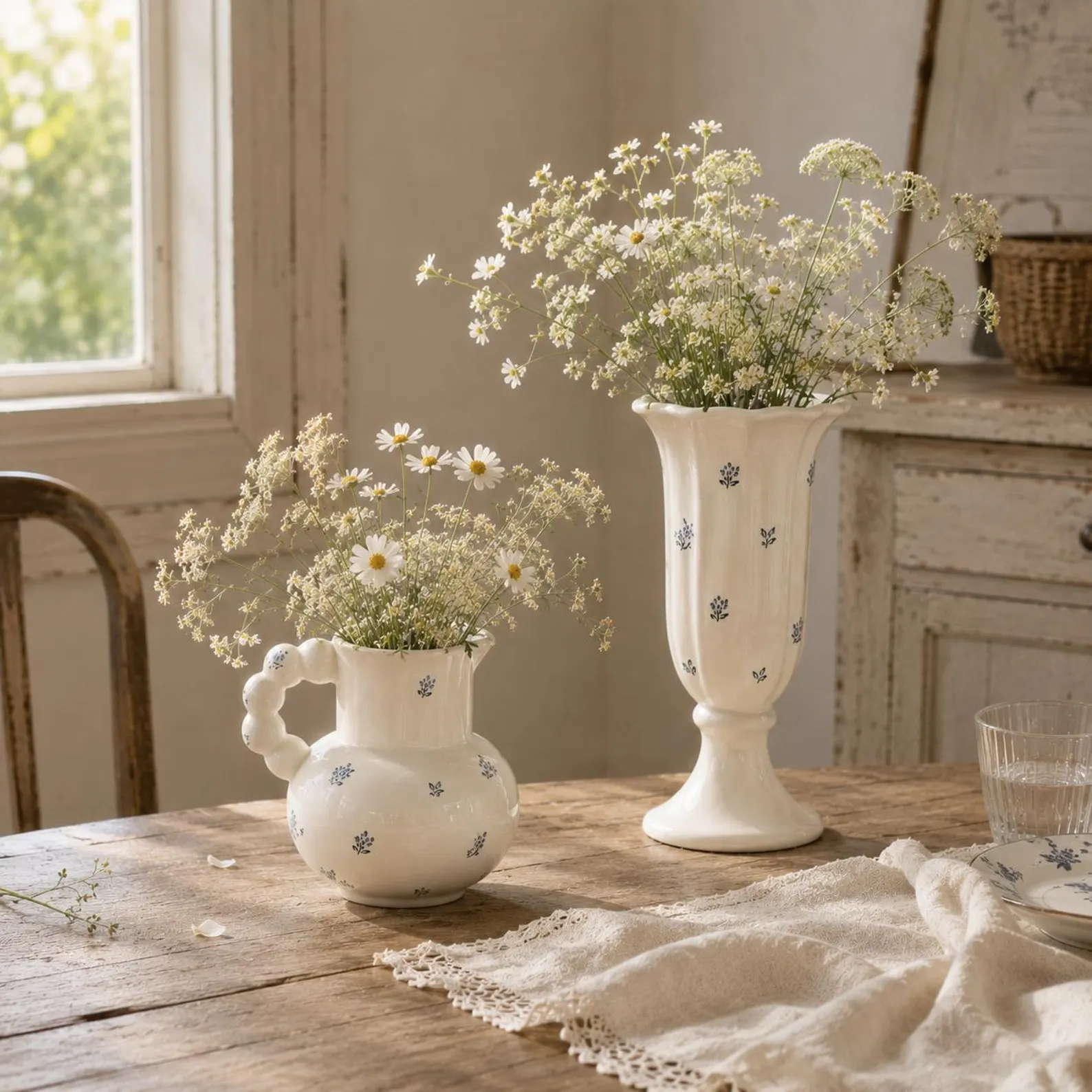 French Country Style Floral Ceramic Vase