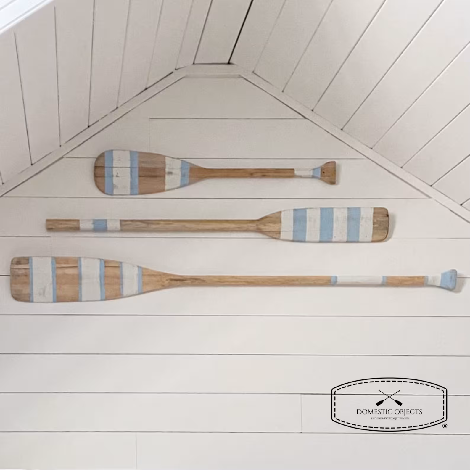 Hand-Painted Coastal Blue Oar Paddle — Beach House Wall Art