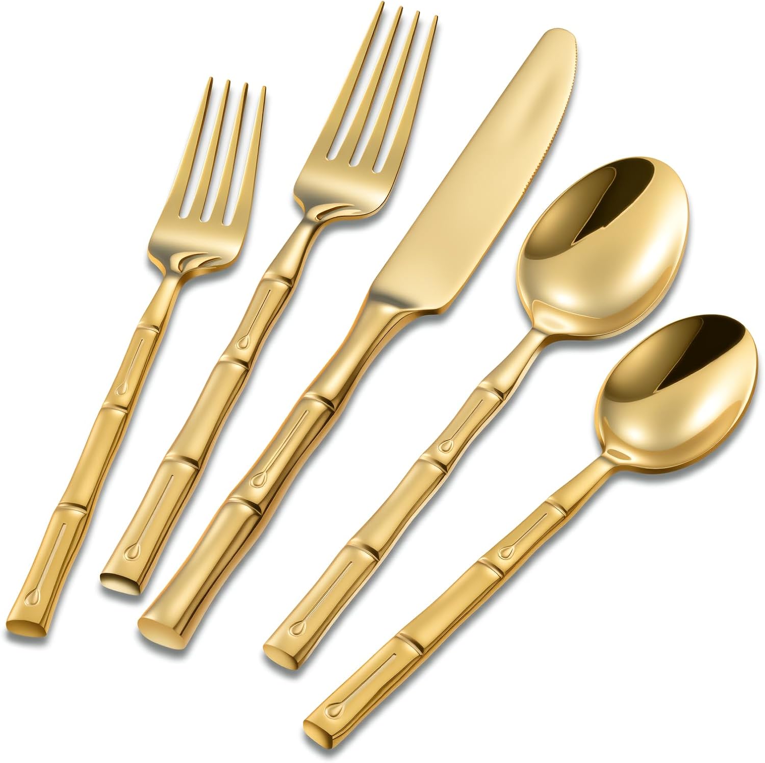 Flatasy Gold Bamboo Stainless Flatware, 20-Piece Set