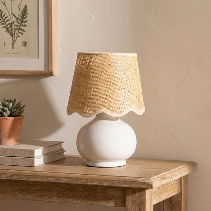 TORONATA Benton 13" White Ceramic Table Lamp with Scalloped Shade