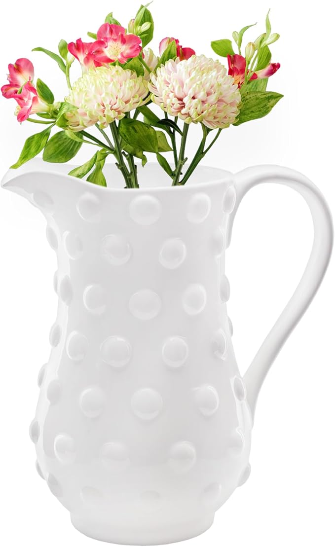 AuldHome Hobnail Ceramic Pitcher — Vintage White