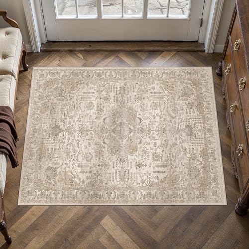 Ivory Vintage Medallion Area Rug — Soft Taupe & Cream