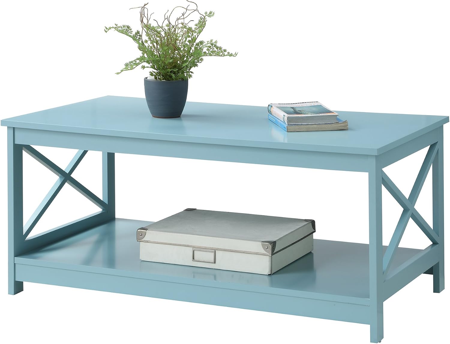 Convenience Concepts Oxford Coffee Table with Shelf (Sea Foam Blue)