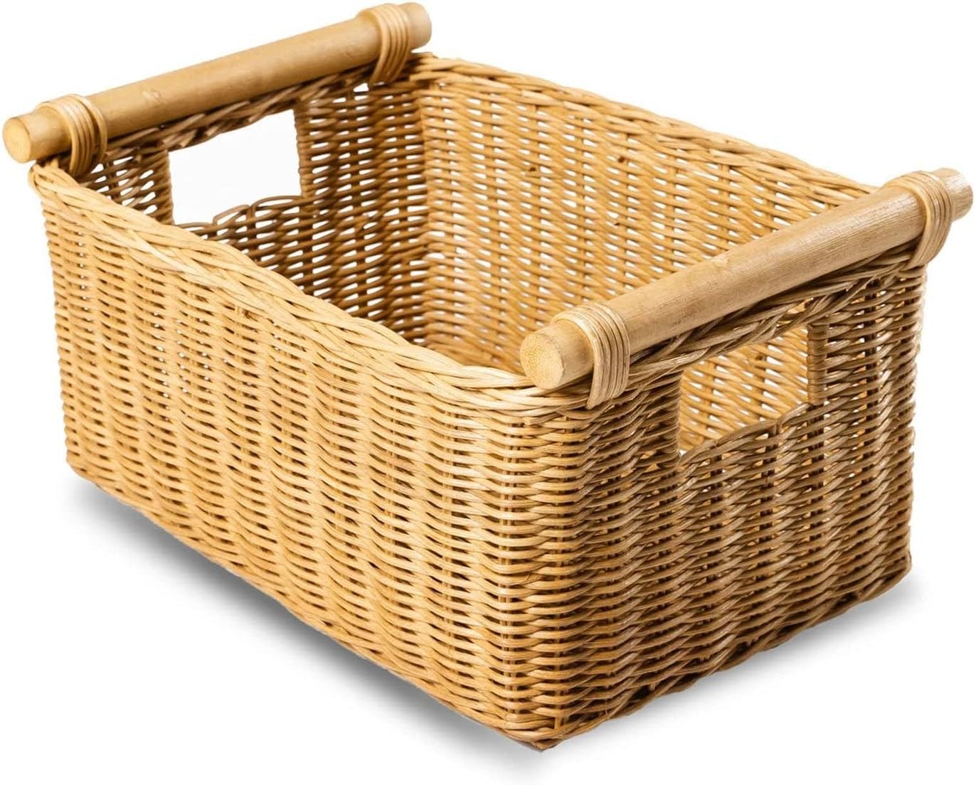 Hand-Woven Wicker Storage Basket with Wood Handles
