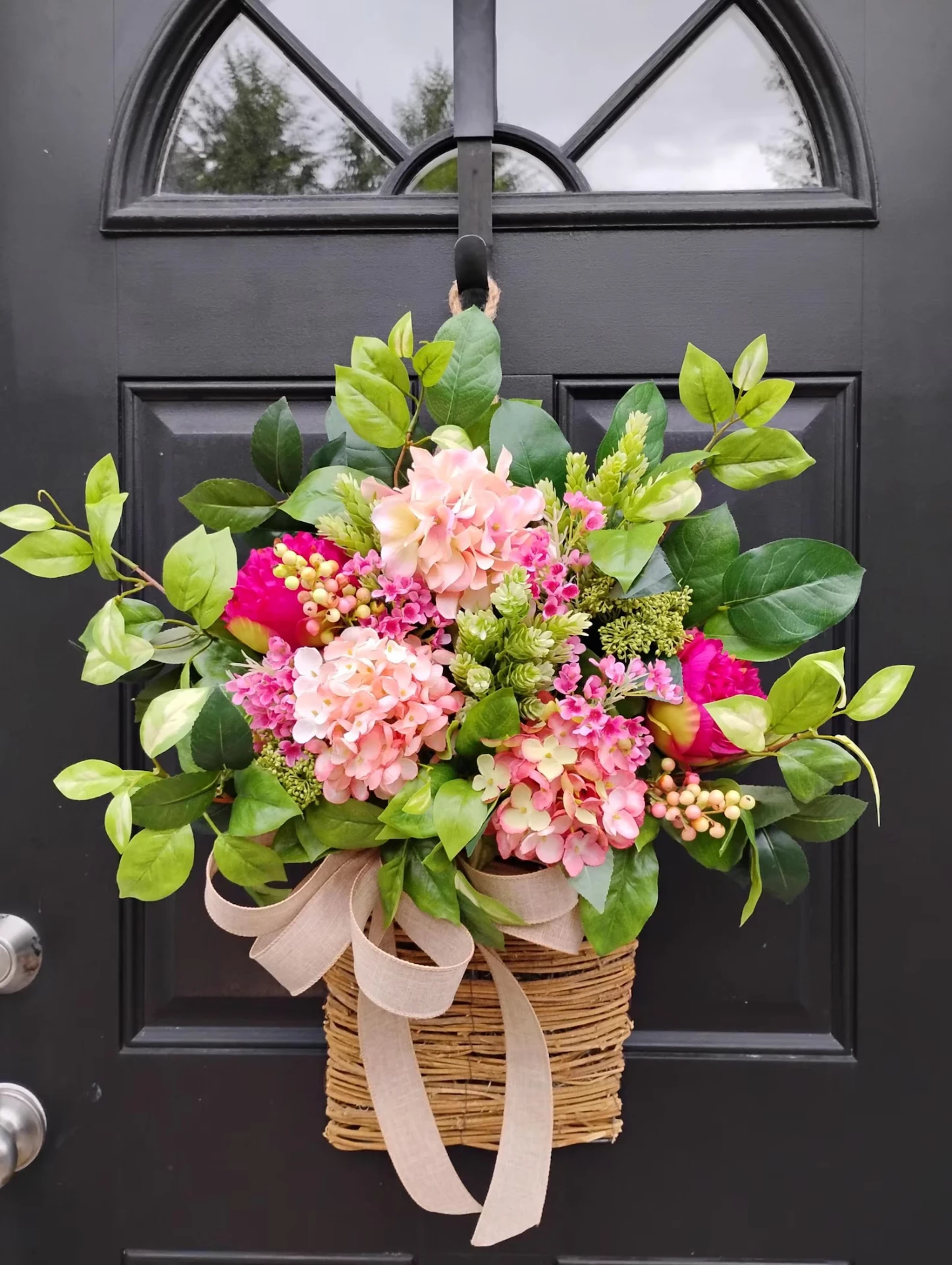 Pink & Purple Hydrangea Summer Door Basket Wreath
