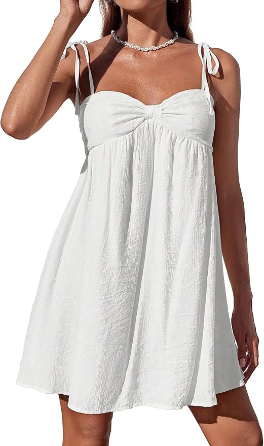 White Tie-Strap Babydoll Mini Dress