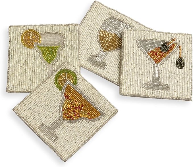 Beaded Cocktail Coasters — Set of 4 Martini, Margarita & Wine