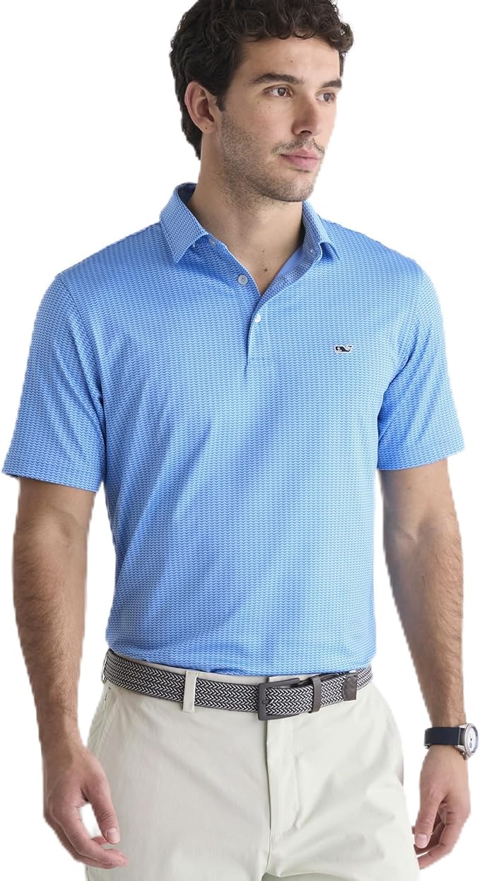 Vineyard Vines Men's Sankaty Performance Printed Polo (Blue Whale Print)