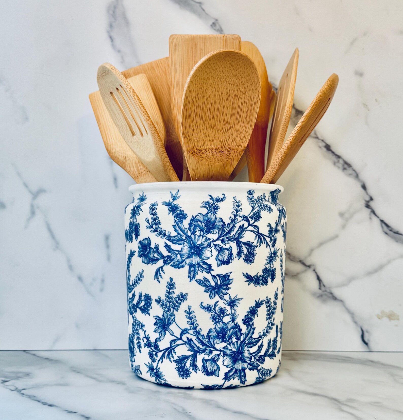 Blue Chinoiserie Utensil Holder — French Country