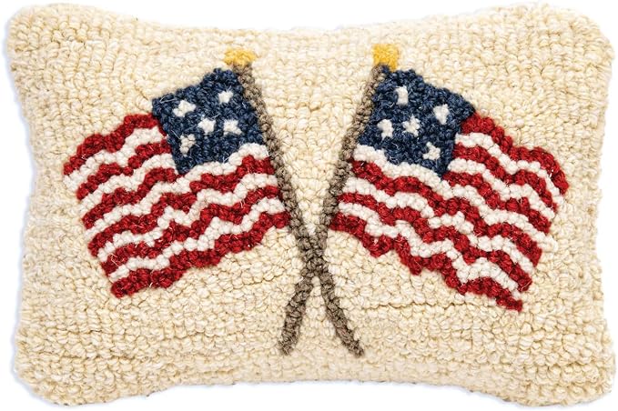 Chandler 4 Corners Crossed American Flags Hand-Hooked Wool Pillow