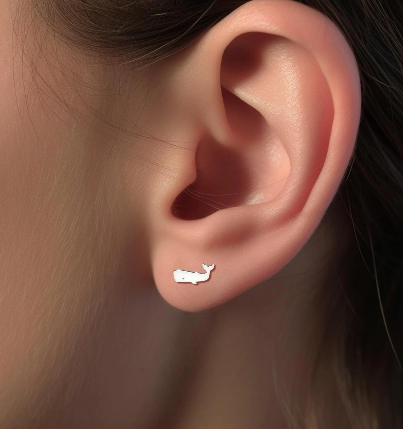 Tiny Whale Sterling Silver Stud Earrings