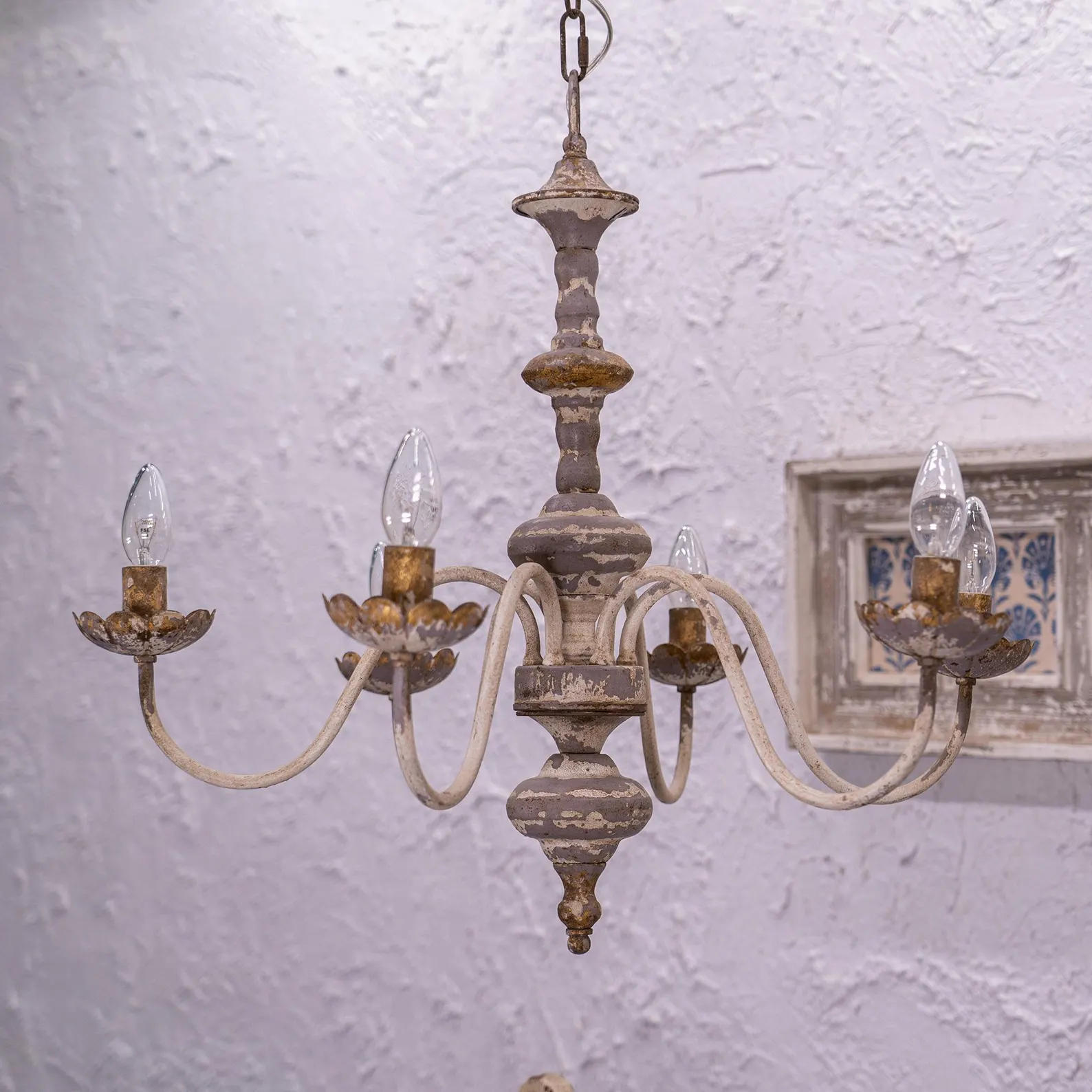French Country 6-Light Chandelier — Distressed Gray & Aged Gold