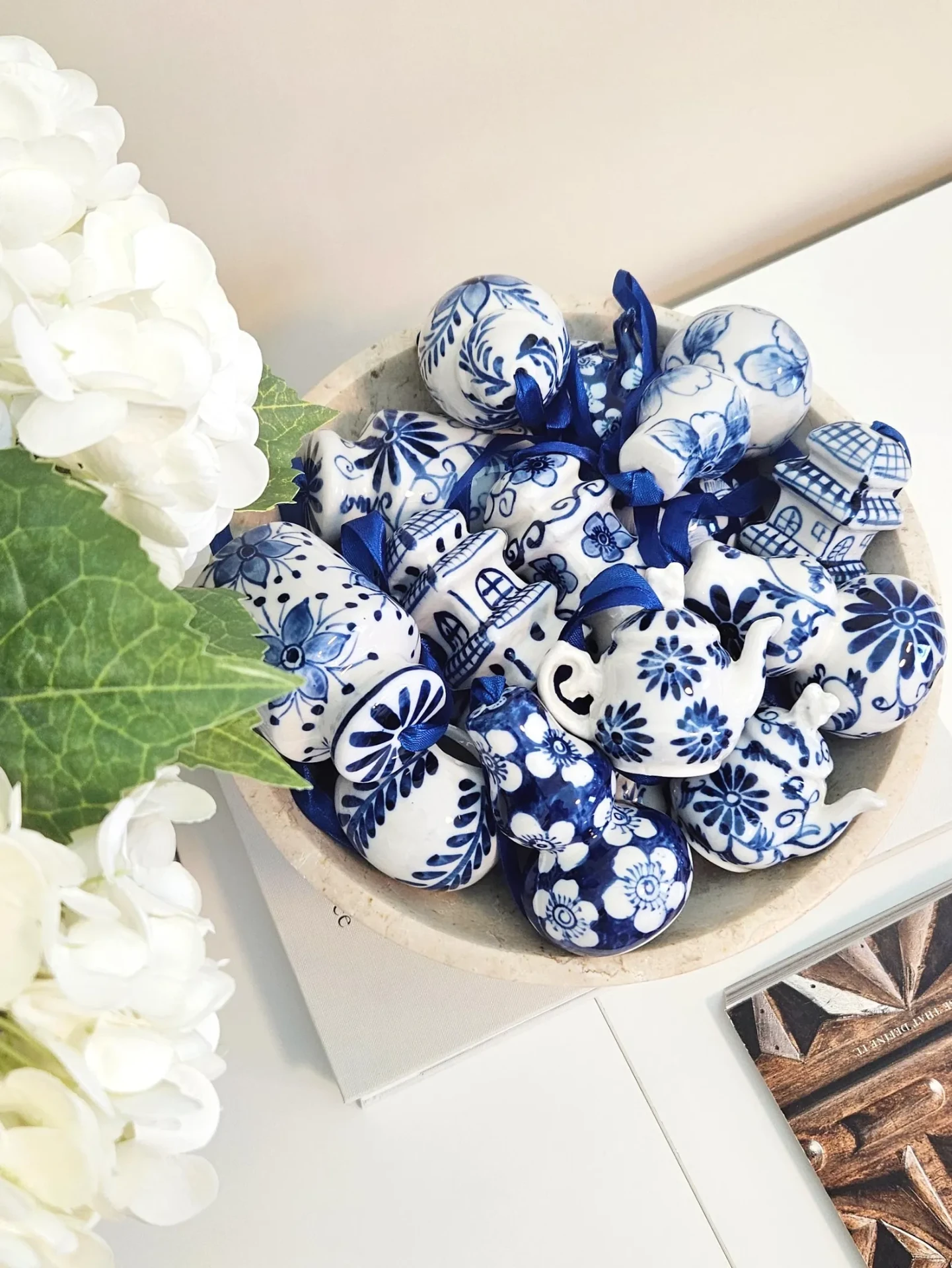 Blue & White Chinoiserie Christmas Ornaments — Set of 5