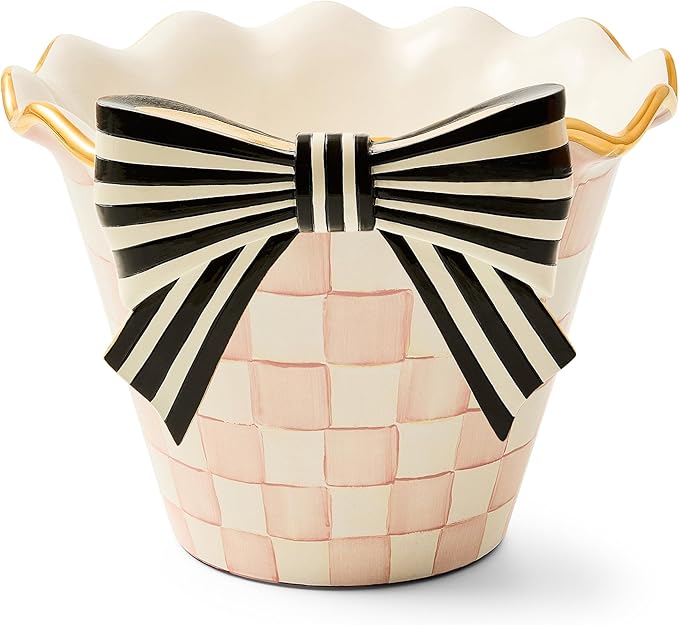 MacKenzie-Childs Rosy Check Ruffled Bow Outdoor Planter