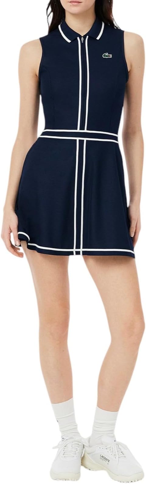 Lacoste Sport Zip-Front Tennis Dress — Navy with White Piping