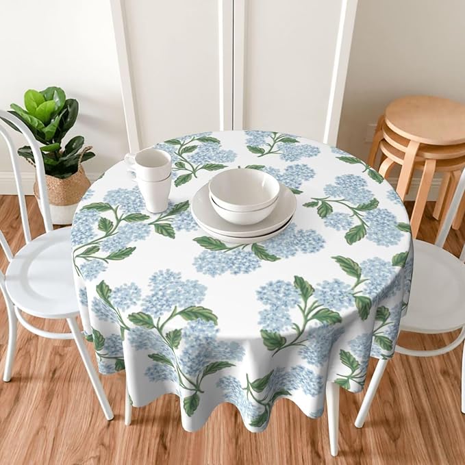 Blue Hydrangea Round Tablecloth, 70"