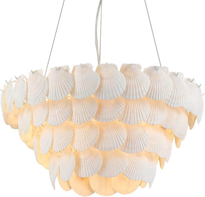 22.5" Natural Scallop Shell 7-Light Coastal Chandelier