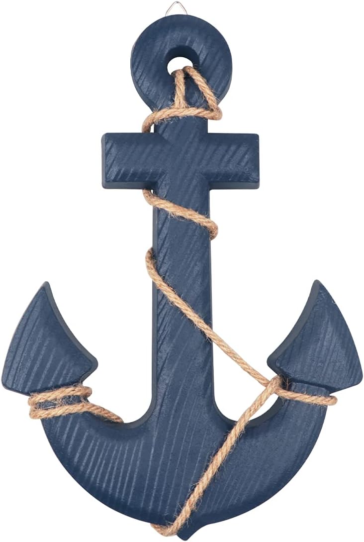 Navy Wood Anchor with Jute Rope Wall Decor