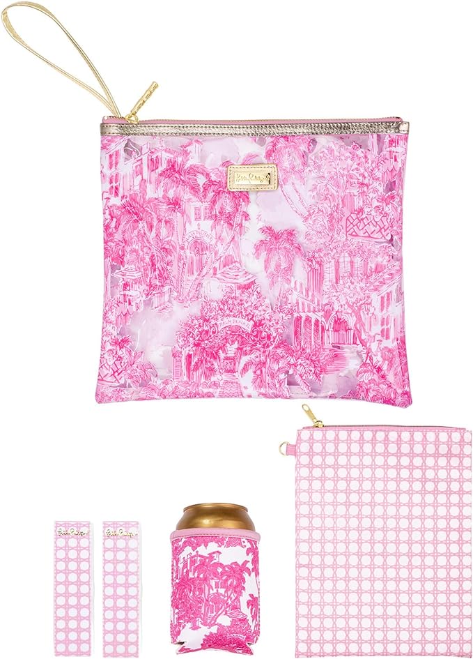 Lilly Pulitzer Pink Palm Toile Beach Pouch Gift Set