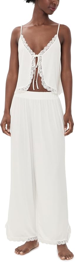 Eberjey Gisele Lace-Trim Cami & Wide-Leg Pant Loungewear Set — Ivory