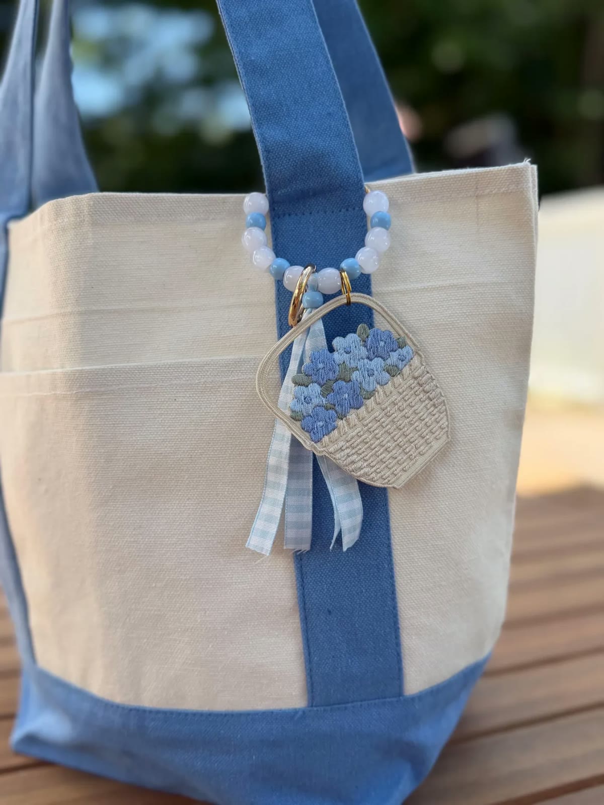 Embroidered Hydrangea Basket Bag Charm — Key Charm