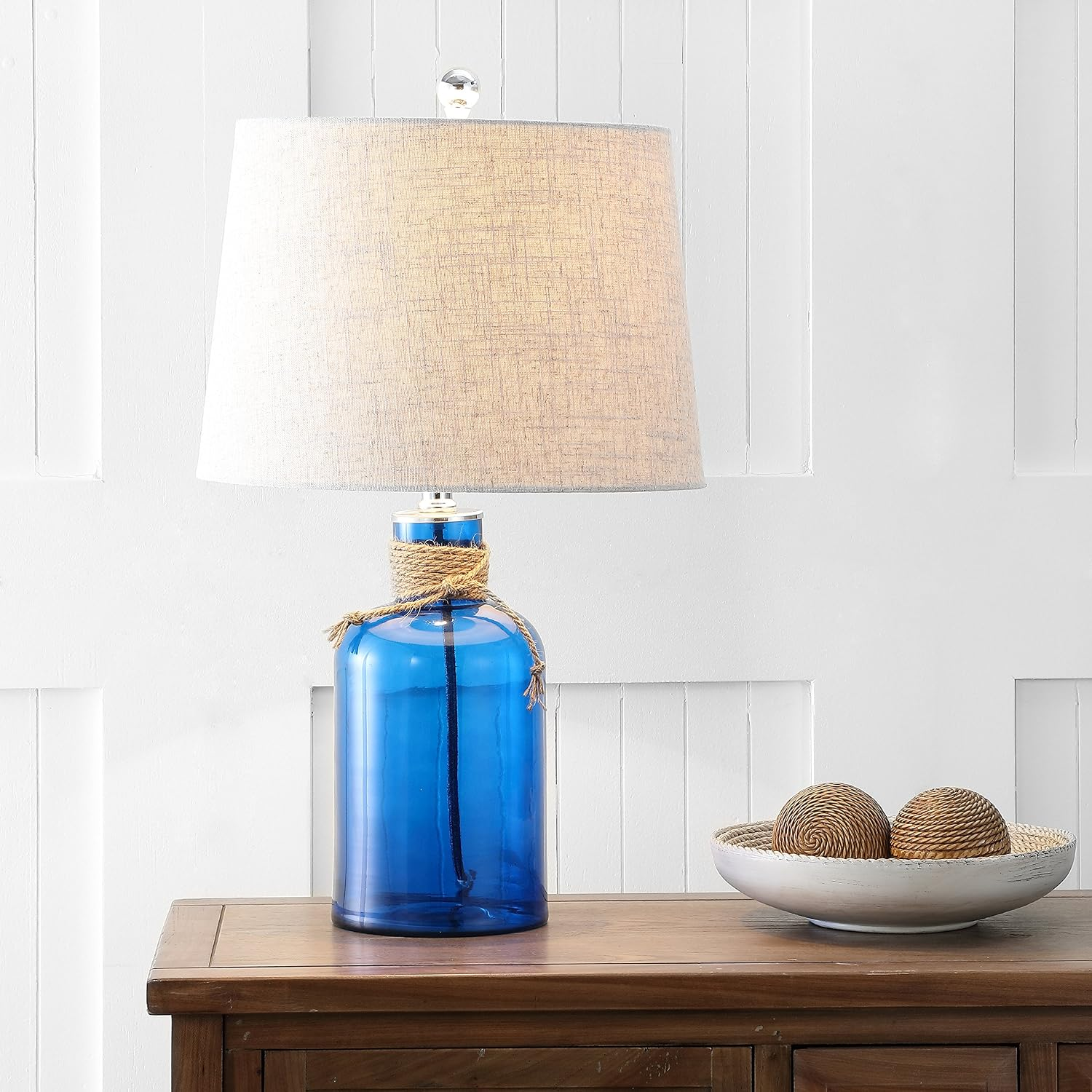 Jonathan Y Cobalt Blue Glass Rope-Wrapped Table Lamp