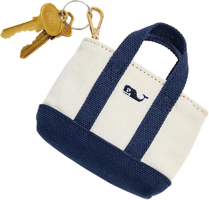 Vineyard Vines Navy Canvas Boat Tote Keychain (Whale Logo)