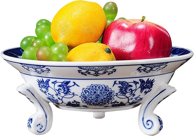 Blue & White Porcelain Footed Fruit Bowl — Chinoiserie Compote
