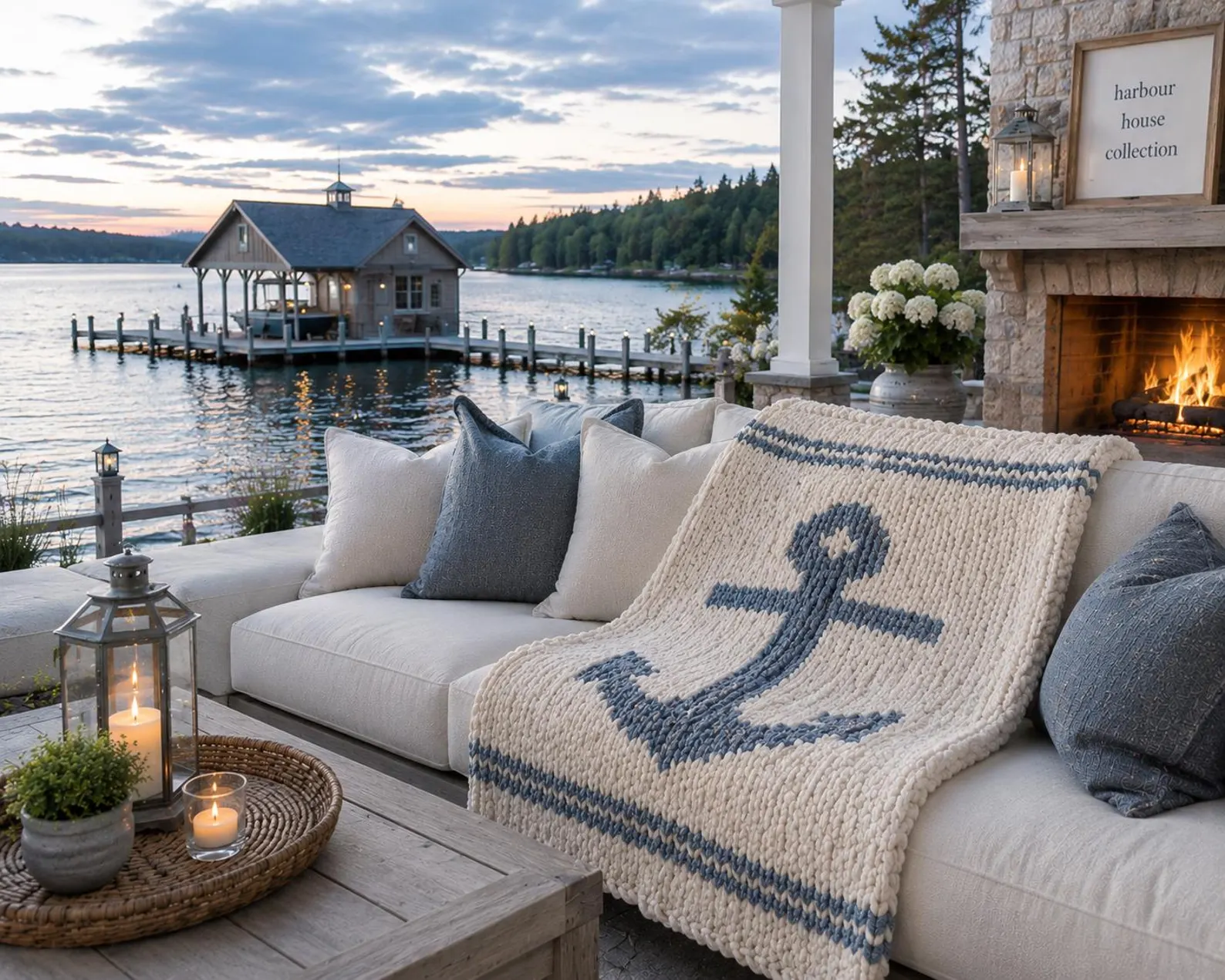 Chunky Knit Anchor Throw Blanket — Coastal Nautical Lake House Decor