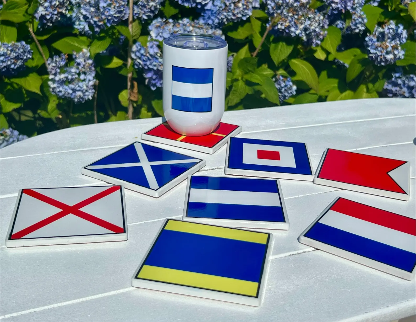 Nautical Signal Flag Ceramic Coasters — Personalized Set