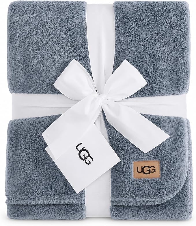 UGG Whitecap Denim Blue Plush Fleece Throw 50" × 70"