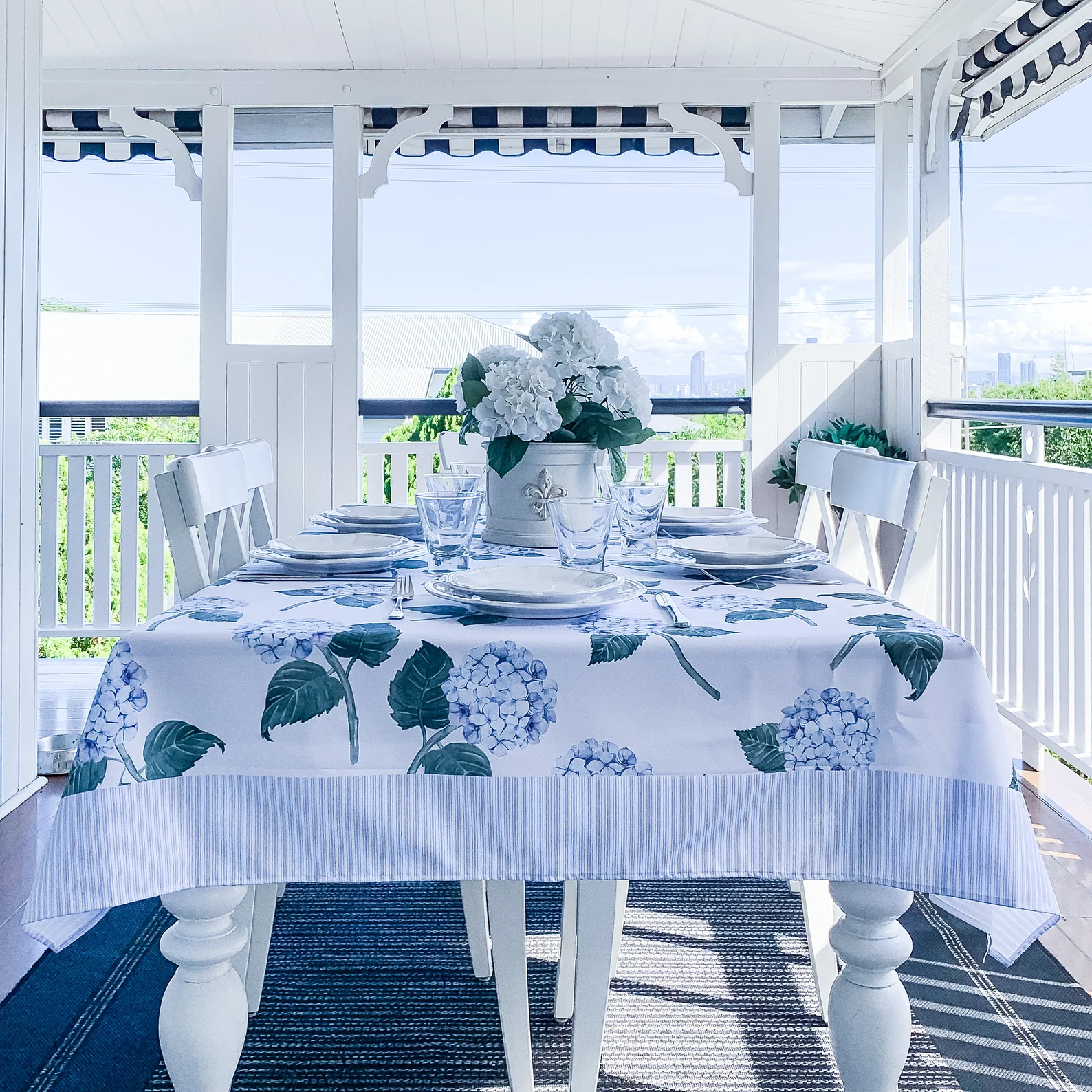 Blue Hydrangea Floral Tablecloth — Grandmillennial Dining Linen