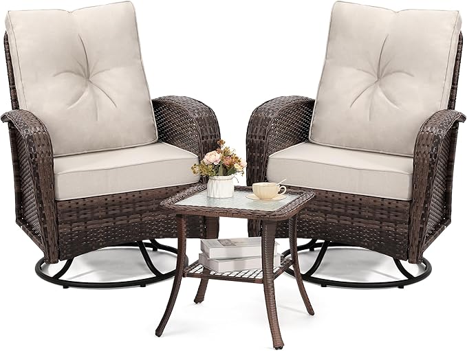 wildformers Outdoor Wicker Swivel Rocker Chair Set (3-Piece with Side Table)