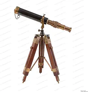 Antique Brass Table Telescope on Wood Tripod Stand