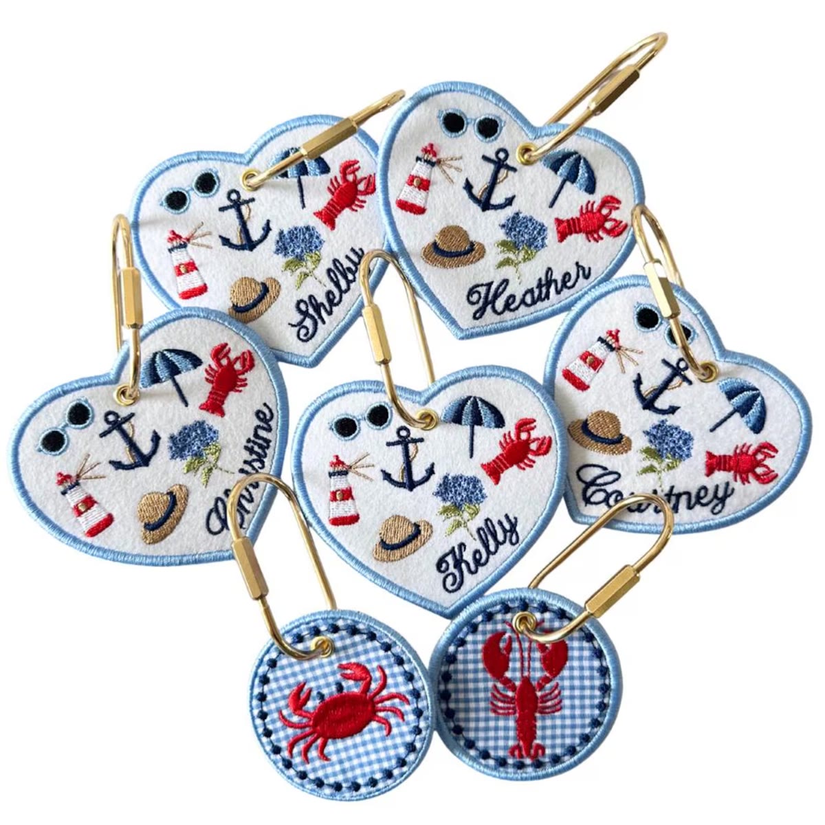 Custom Preppy Coastal Heart Bag Charm — Personalized Name