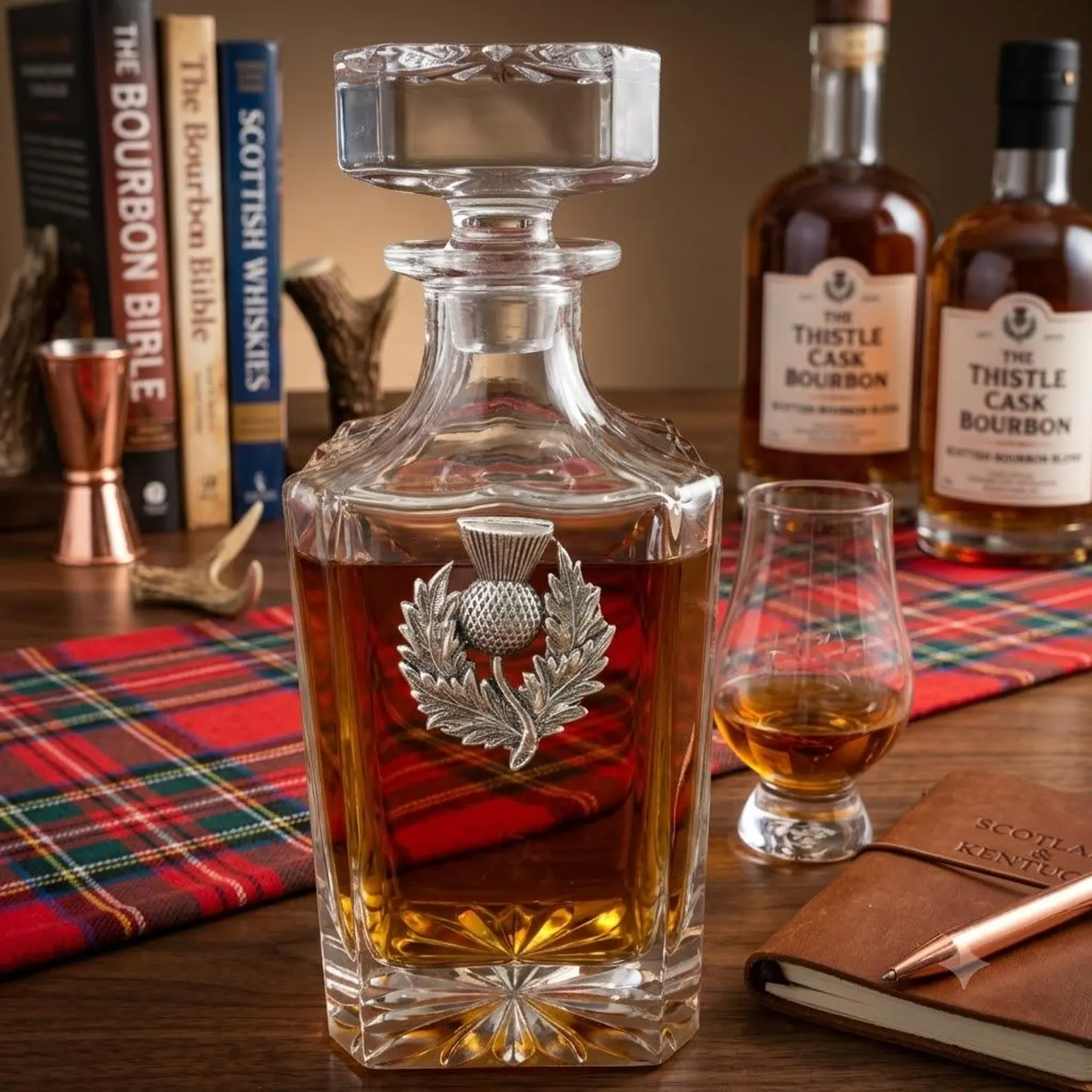 Scottish Thistle Whiskey Decanter — Silver Thistle Medallion