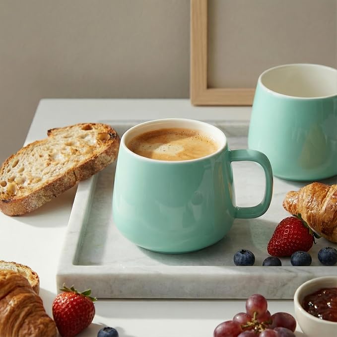 Teocera Chip-Resistant Ceramic Mugs, 12 oz Set of 4 (Mint Green)